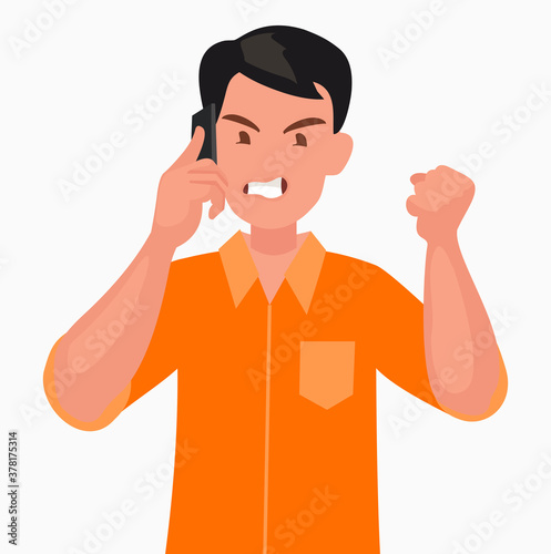 Portrait of an angry man talking on a mobile phone.