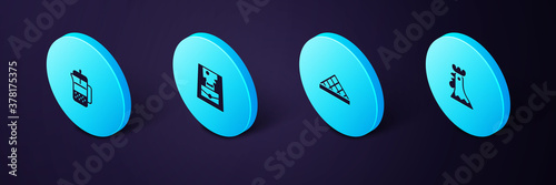 Set Isometric French rooster, Louvre museum, Handbag and press icon. Vector.