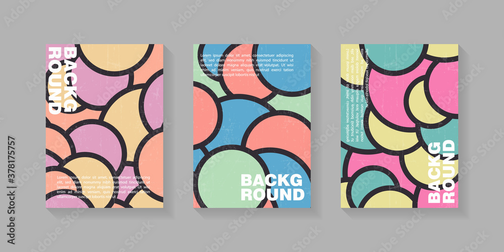 Set of creative minimalist background with round shapes old paper texture isolated. Vector