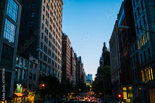 Traffic on city street in downtown