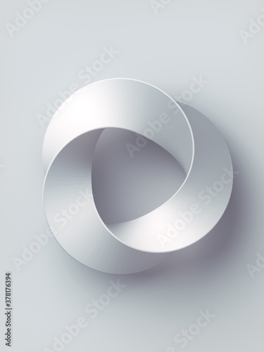 Mobius strip ring sacred geometry. 3d rendering cover design on white background. Abstract digital illustration photo