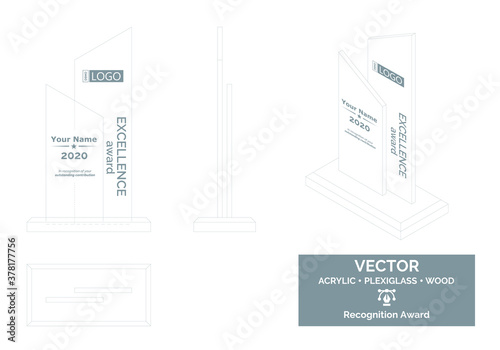Trophy Vector Template, Business trophy Distinction Award, Corporate Recognition trophy Award