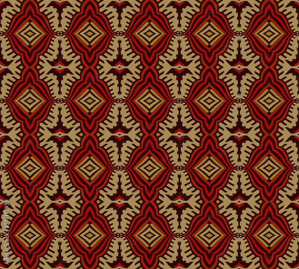 Creative color abstract geometric pattern in red and gold, vector seamless, can be used for printing onto fabric, interior, design, textile, pillow, carpet. Creative color abstract geometric pattern in red and gold, vector seamless, can be used for printing onto fabric, interior, design, textile, pillow, carpet.