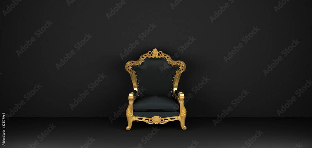 Fototapeta premium luxury black armchair with gold rim