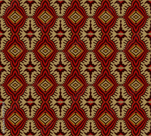 Creative color abstract geometric pattern in red and gold, vector seamless, can be used for printing onto fabric, interior, design, textile, pillow, carpet.