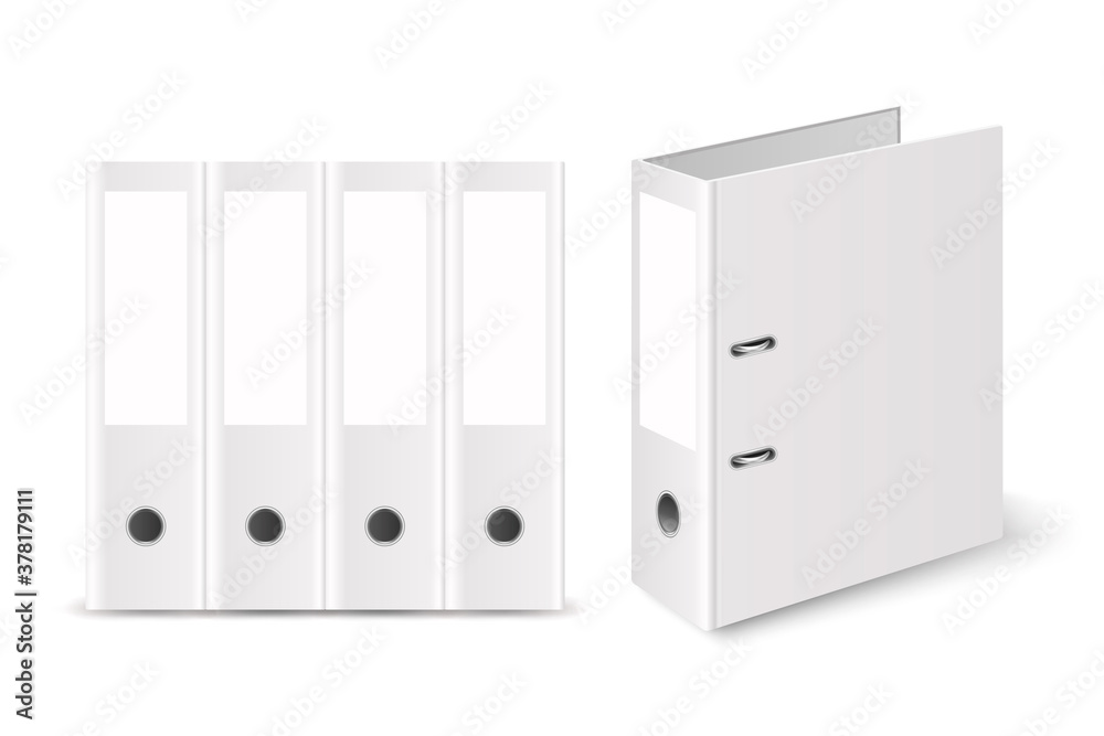 Vector 3d Closed Realistic White Blank Office Binder with Metal Rings for A4 Paper Sheet Set Closeup Isolated on White Background. Design Template, Mockup, Front, Side, Back View Vector 3d Closed Realistic White Blank Office Binder with Metal Rings for A4 Paper Sheet Set Closeup Isolated on White Background. Design Template, Mockup, Front, Side, Back View