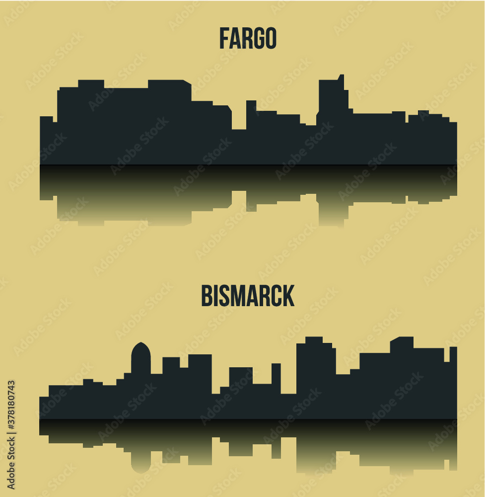 Fototapeta premium Set of 2 City silhouette in North Dakota ( Fargo, Bismarck )