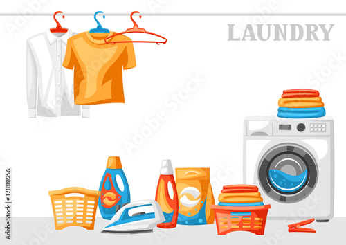Laundry service background with professional items.