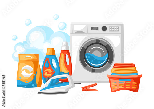 Laundry service background with professional items.