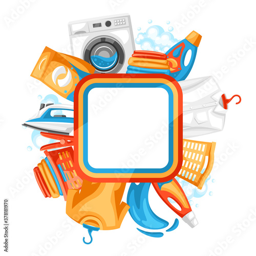 Laundry service background with professional items.