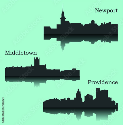 Set of 3 city silhouette in Rhode Island ( Providence, Middletown, Newport )