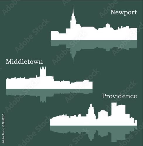 Set of 3 city silhouette in Rhode Island ( Providence, Middletown, Newport )
