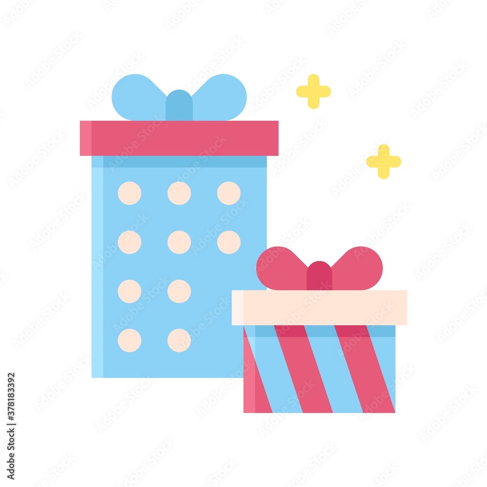 gift box related gift boxes with ribbon, bow and strips vector in flat style,