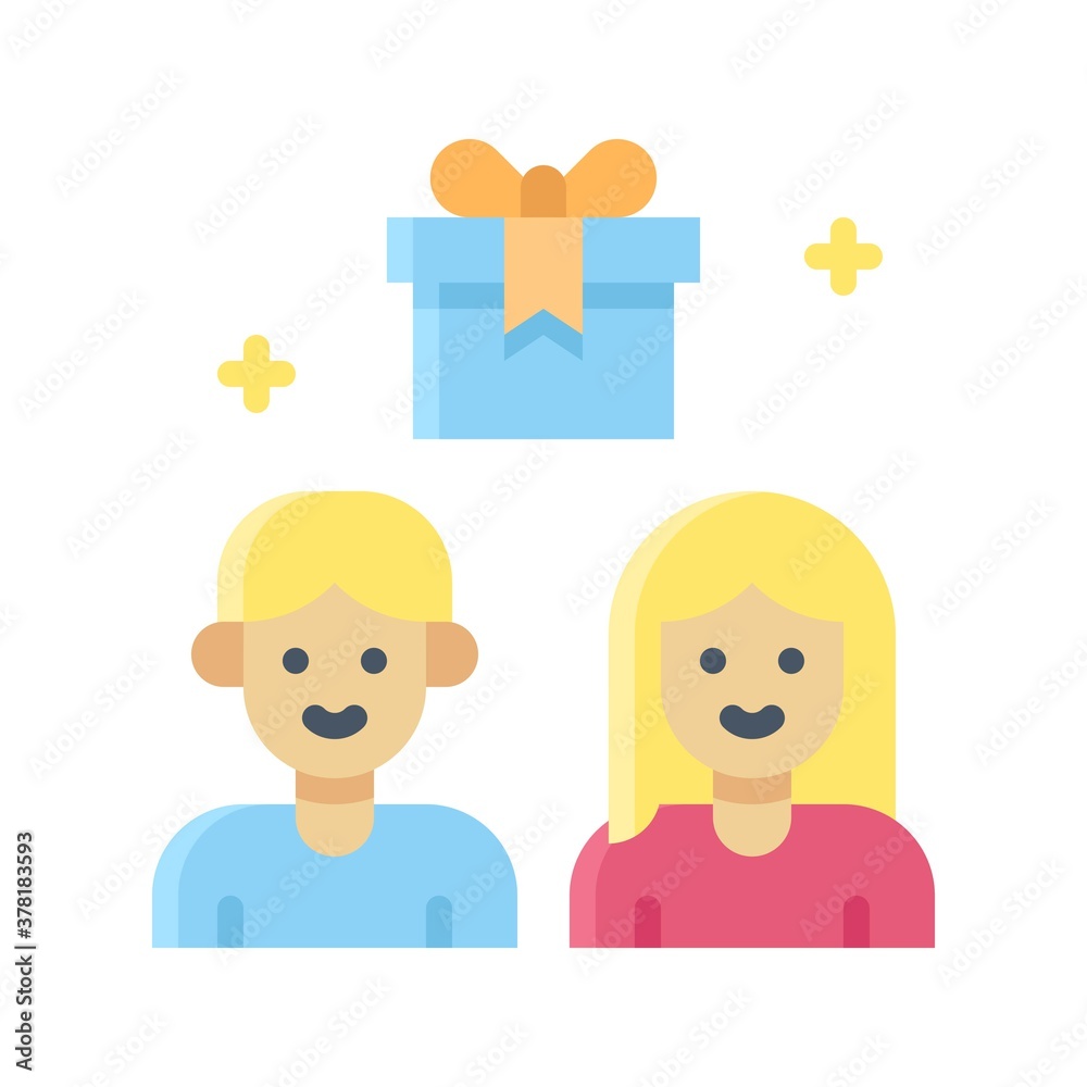 gift box related gift box with boy and girl or characters vector in flat style,