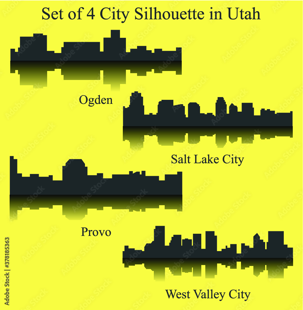 Set of 4 City Silhouette in Utah ( Salt Lake City, West Valley City, Provo, Ogden )