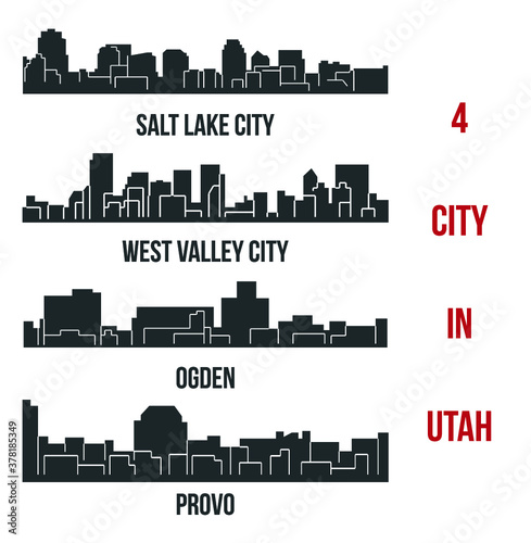 Set of 4 City Silhouette in Utah ( Salt Lake City, West Valley City, Provo, Ogden )