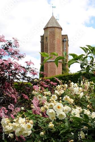 englischer Cottage Garten mit Rosen und Herrenhaus photo