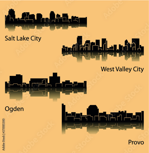 Set of 4 City Silhouette in Utah ( Salt Lake City, West Valley City, Provo, Ogden )