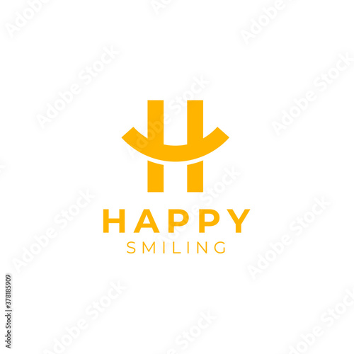 Initial Letter H Happy with curve like smile or smiley symbol logo design