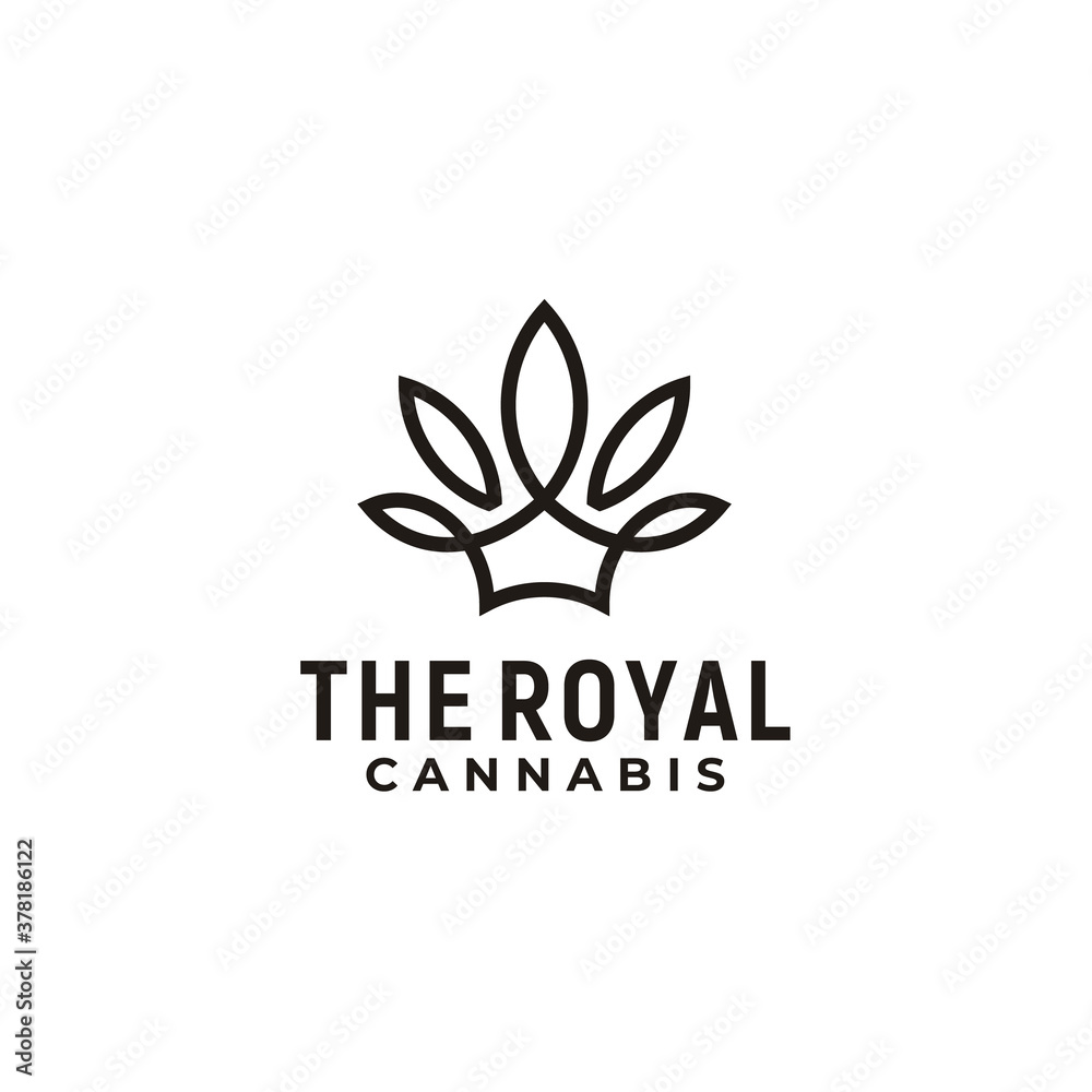 Queen King Royal Crown with Cannabis Pot Hemp Leaf for Premium CBD product logo design
