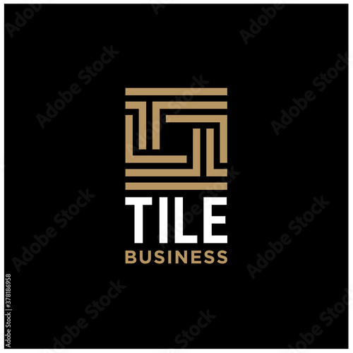 Initial Letter T Tile with square line pattern border frame logo design