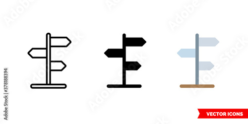 Travel signpost icon of 3 types color, black and white, outline. Isolated vector sign symbol.