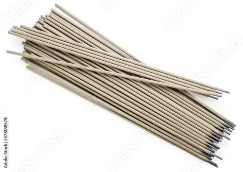 Welding electrodes on a white background, isolated. Top view
