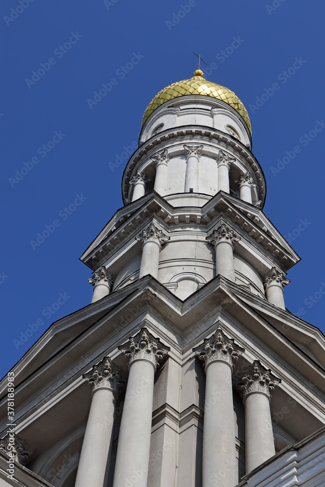 image of the dome of a Christian temple on a blue background