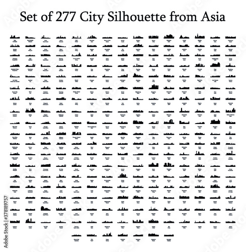 Set of 277 City Silhouette from Asia ( Phnom Penh, Beijing, China, Russia, Turkey, India, Moscow, Japan, Tokyo, Cairo, Egypt, Indonesia, Jakarta, Jerusalem, Pyongyang, North Korea, Seoul, Malaysia )
