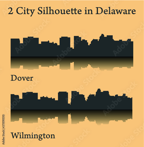 Set of 2 City Silhouette in Delaware ( Wilmington, Dover )