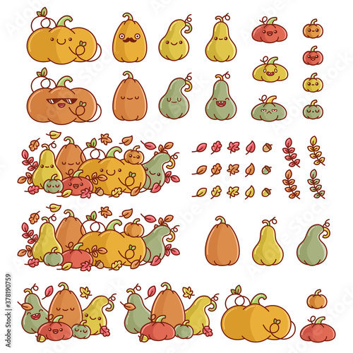 Set of autumn pumpkin gourds element designs
