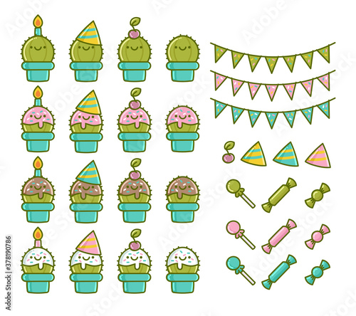 Set of birthday party cactus element designs