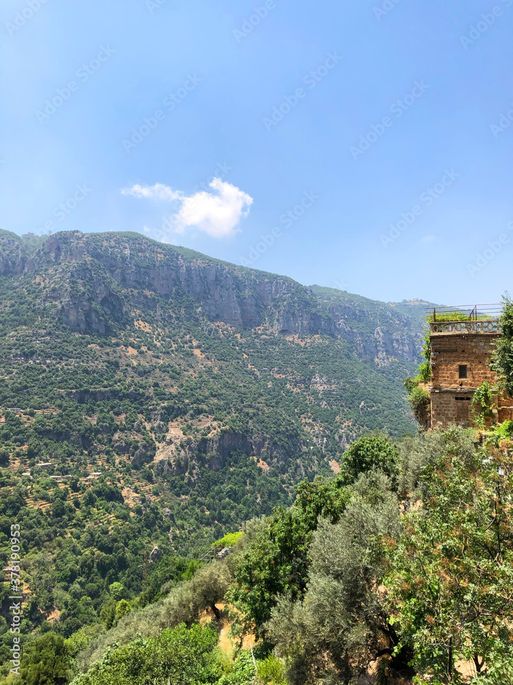 Monastery Perched on Green Hillside in Lebanon