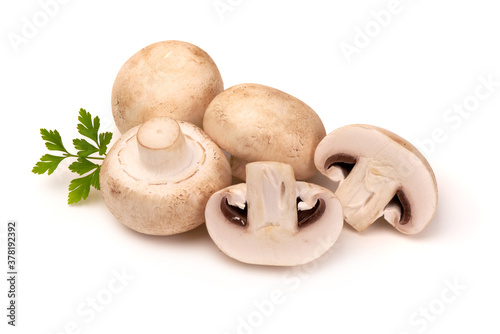 Fresh Champignon mushrooms, isolated on white background