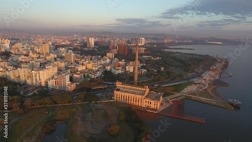 Wonderful sunset at Porto Alegre Gasometer plant. Aerial scene. 3/7 photo