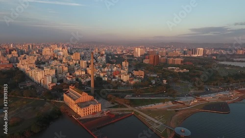 Wonderful sunset at Porto Alegre Gasometer plant. Aerial scene. 7/7 photo