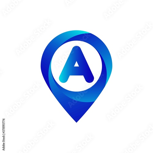 Pin location a letter logo. Location, Map, Pin, Hotel Blue gradient logo photo