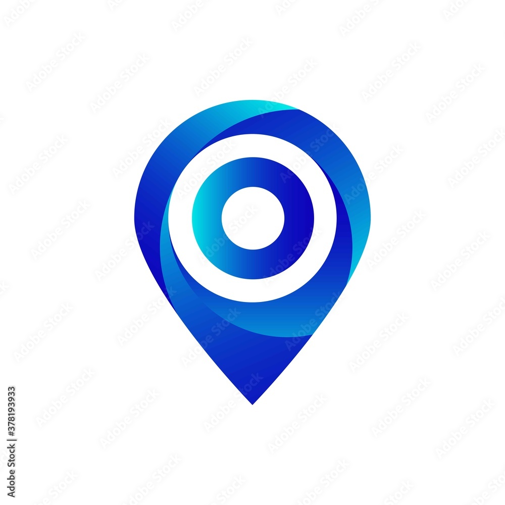Pin location o letter logo. Location, Map, Pin, Hotel Blue gradient logo