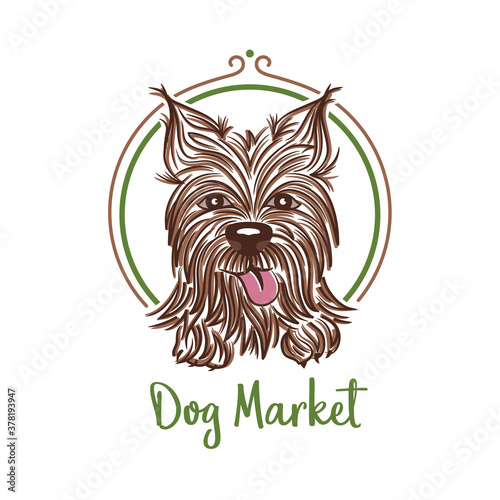 Yorkshire Terrier. Dog logo for grooming salon, adoption center, animal shelter, pet shop or veterinary. Cute mascot 