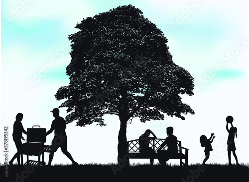 Family picnic in the garden