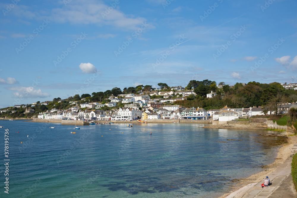 St Mawes Cornwall clear blue sea and Cornish coast Roseland Peninsula England UK