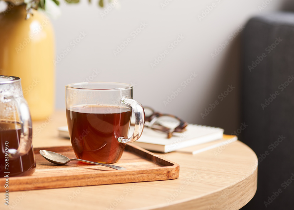 Fresh tea on table in peaceful morning time Fresh tea on table in peaceful morning time