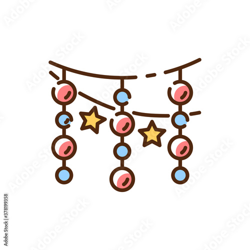 Light garlands RGB color icon. Christmas house decoration. Winter holiday celebration. Hygge mood interior. New Year Eve garland. Holiday mood. Home decor. Isolated vector illustration