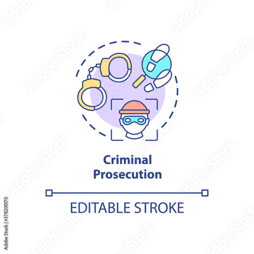 Criminal prosecution concept icon. Digital verefication system. Crime stopping future technologies idea thin line illustration. Vector isolated outline RGB color drawing. Editable stroke