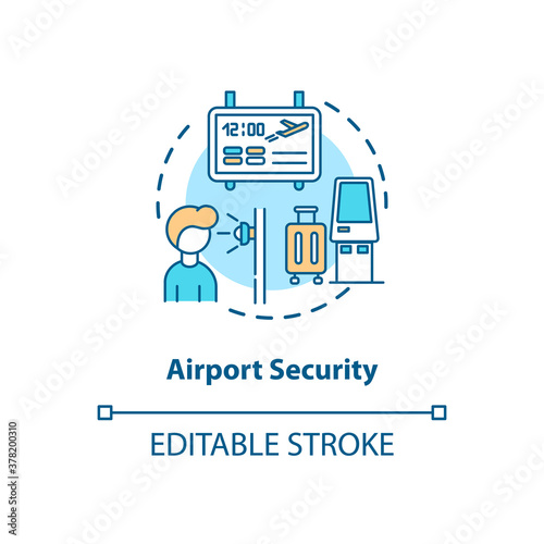 Airport security concept icon. Criminal recognition digital systems. Biometrics usage place ideas idea thin line illustration. Vector isolated outline RGB color drawing. Editable stroke