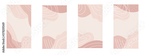 Instagram story template collection. Social media stories wallpapers set. Abstract geometric background with pastel colors, beige and pink.