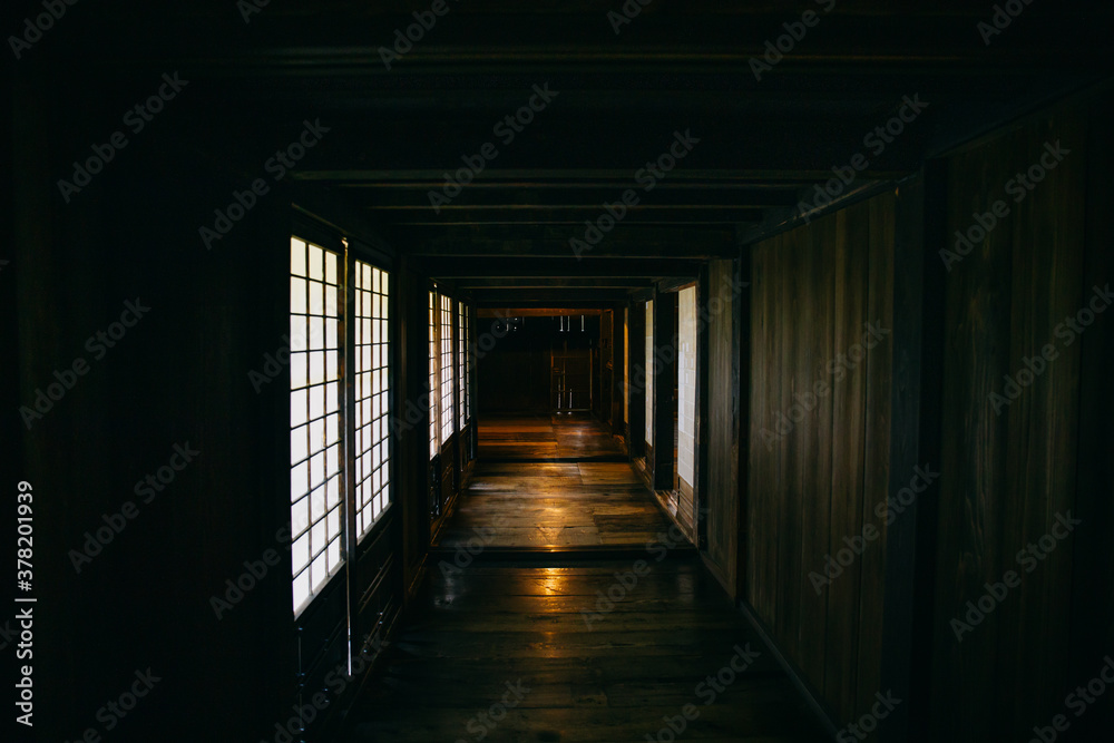 Dark corridor in traditional Asian building Dark corridor in traditional Asian building