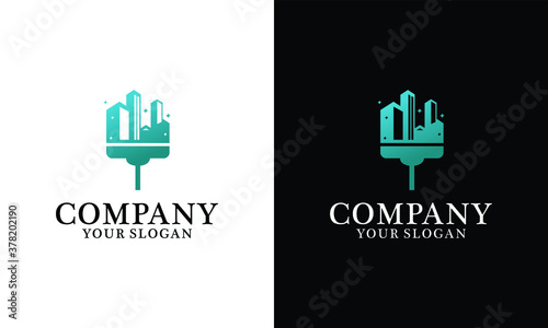 Cleaning Service with Glass Cleaner Logo Vector Icon Illustration