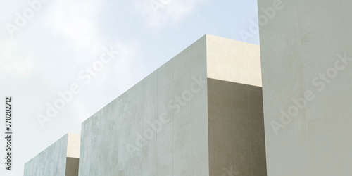 close up of modern building architecture 3d render illustration with cubic geometric shapes
