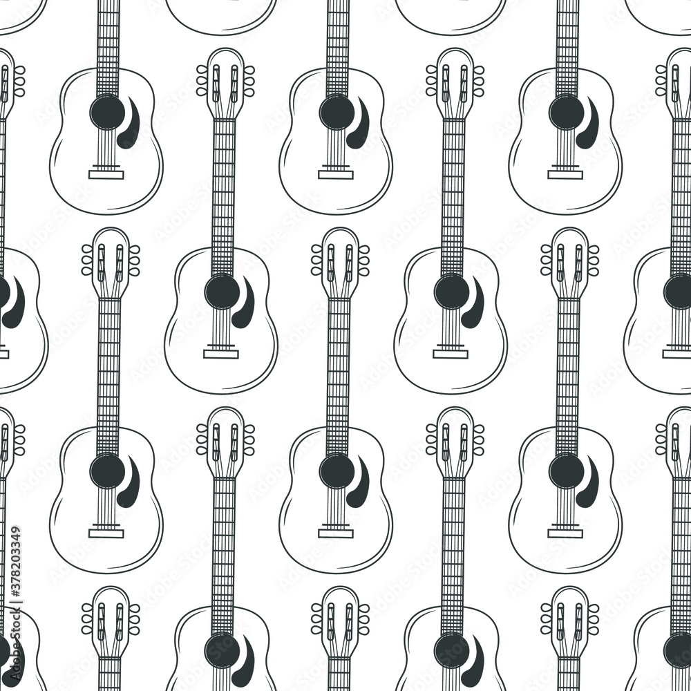 Obraz premium Pattern with guitars in parallel line art for background and wallpaper - for elegantly designed musical projects.